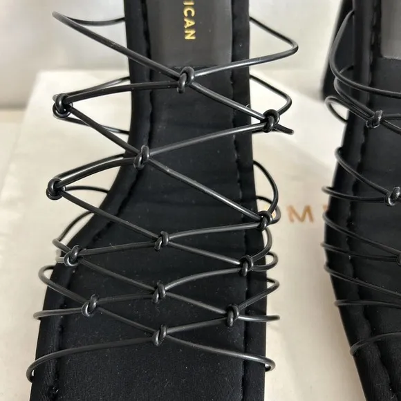 Good American Black High Heel Slide Sandals Neoprene Caged Mule New Size 9.5
