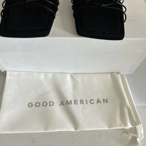 Good American Black High Heel Slide Sandals Neoprene Caged Mule New Size 9.5