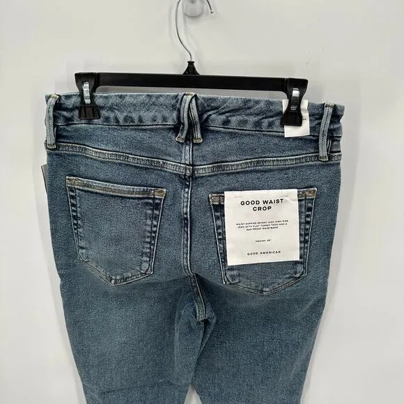GOOD AMERICAN NWT Good Waist Crop Denim Jean in Blue799 // 10