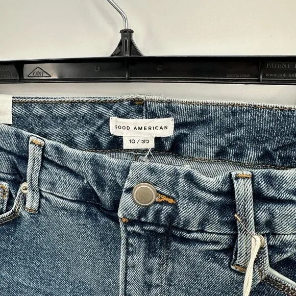 GOOD AMERICAN NWT Good Waist Crop Denim Jean in Blue799 // 10