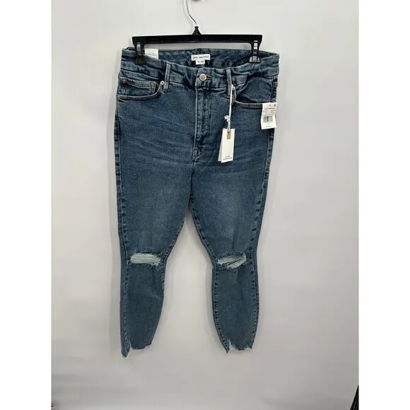 GOOD AMERICAN NWT Good Waist Crop Denim Jean in Blue799 // 10
