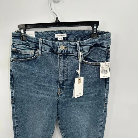 GOOD AMERICAN NWT Good Waist Crop Denim Jean in Blue799 // 10