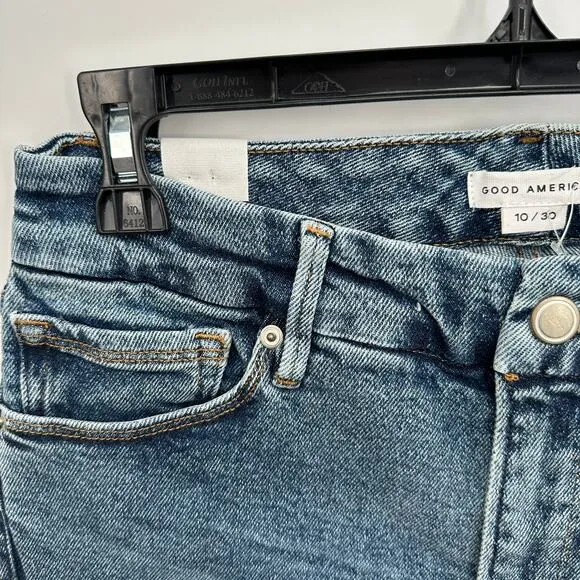 GOOD AMERICAN NWT Good Waist Crop Denim Jean in Blue799 // 10