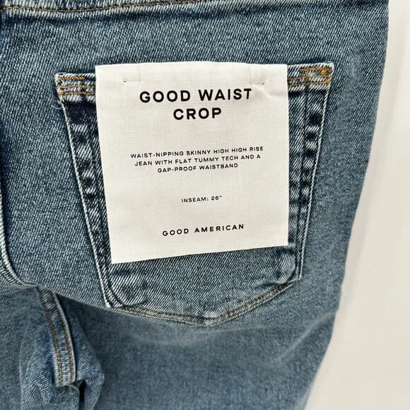 GOOD AMERICAN NWT Good Waist Crop Denim Jean in Blue799 // 10