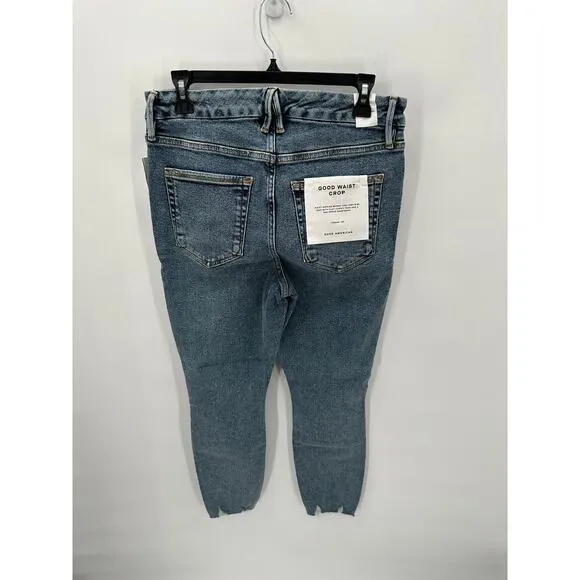 GOOD AMERICAN NWT Good Waist Crop Denim Jean in Blue799 // 10