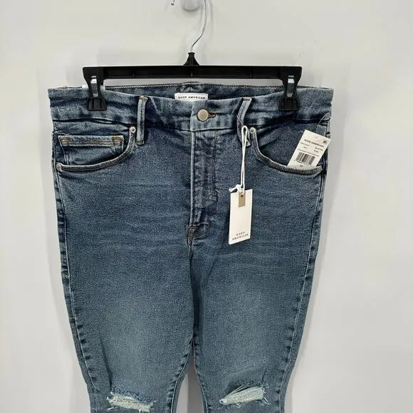 GOOD AMERICAN NWT Good Waist Crop Denim Jean in Blue799 // 12