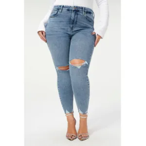 GOOD AMERICAN NWT Good Waist Crop Denim Jean in Blue799 // 12