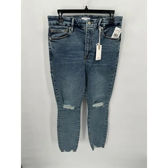 GOOD AMERICAN NWT Good Waist Crop Denim Jean in Blue799 // 12