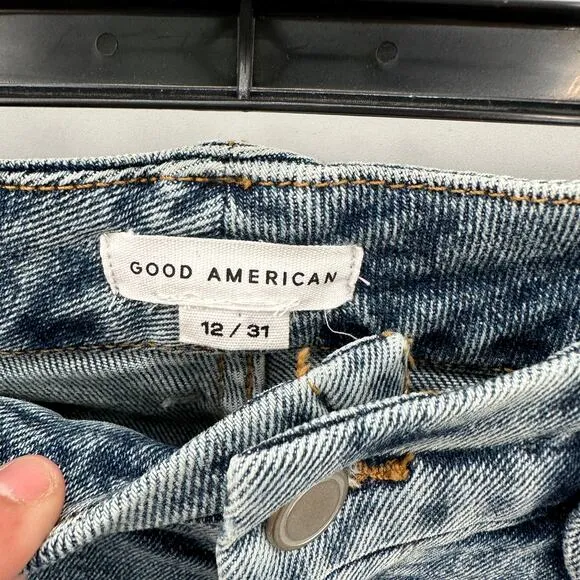 GOOD AMERICAN NWT Good Waist Crop Denim Jean in Blue799 // 12
