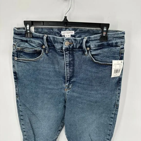 GOOD AMERICAN NWT Good Waist Crop Denim Jean in Blue799 // 14