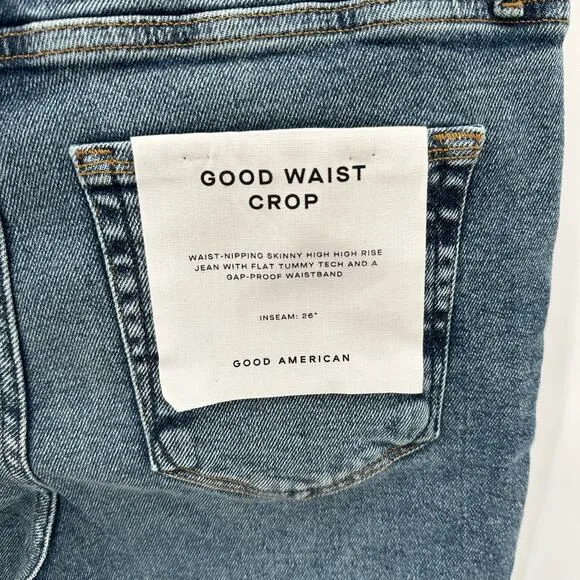 GOOD AMERICAN NWT Good Waist Crop Denim Jean in Blue799 // 14