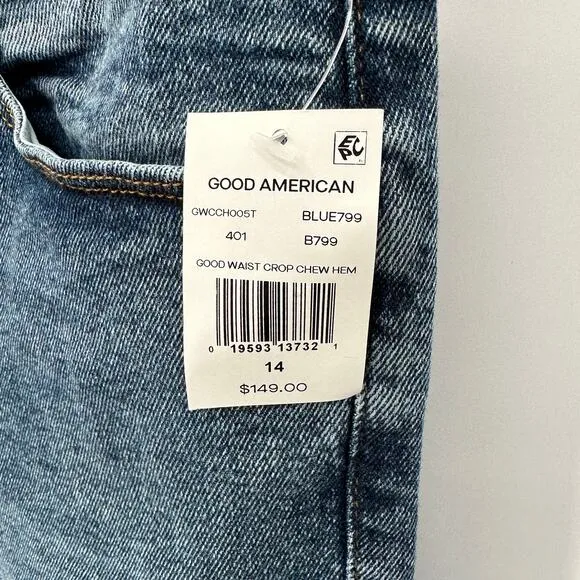 GOOD AMERICAN NWT Good Waist Crop Denim Jean in Blue799 // 14