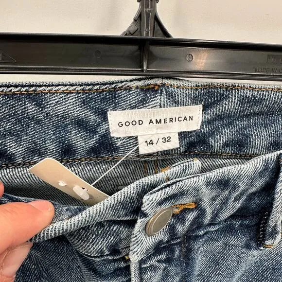 GOOD AMERICAN NWT Good Waist Crop Denim Jean in Blue799 // 14