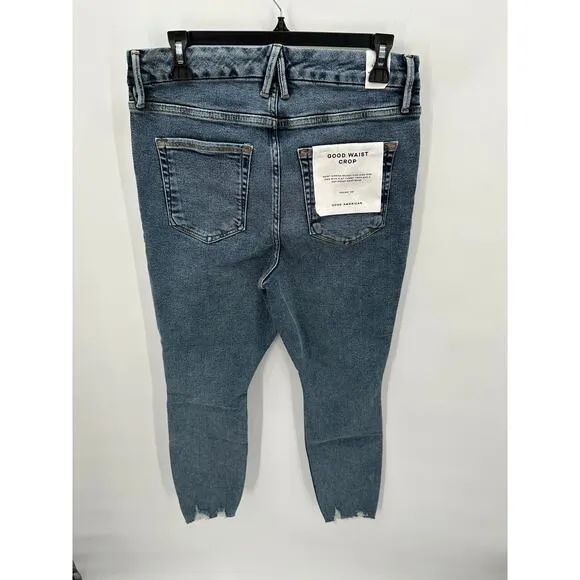 GOOD AMERICAN NWT Good Waist Crop Denim Jean in Blue799 // 14