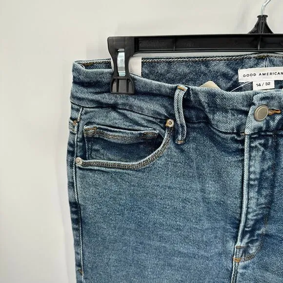 GOOD AMERICAN NWT Good Waist Crop Denim Jean in Blue799 // 14