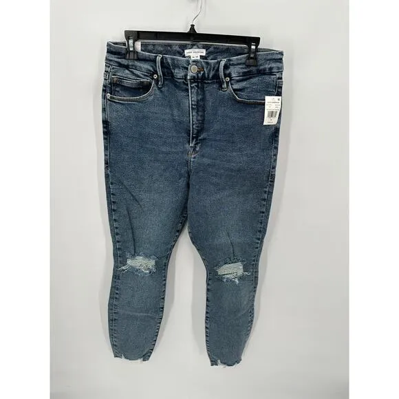 GOOD AMERICAN NWT Good Waist Crop Denim Jean in Blue799 // 14