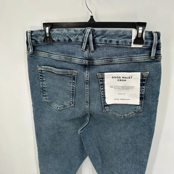 GOOD AMERICAN NWT Good Waist Crop Denim Jean in Blue799 // 14