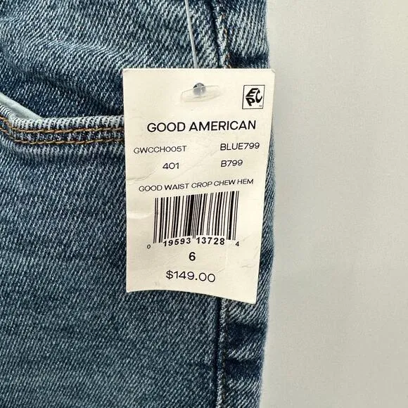 GOOD AMERICAN NWT Good Waist Crop Denim Jean in Blue799 // 6