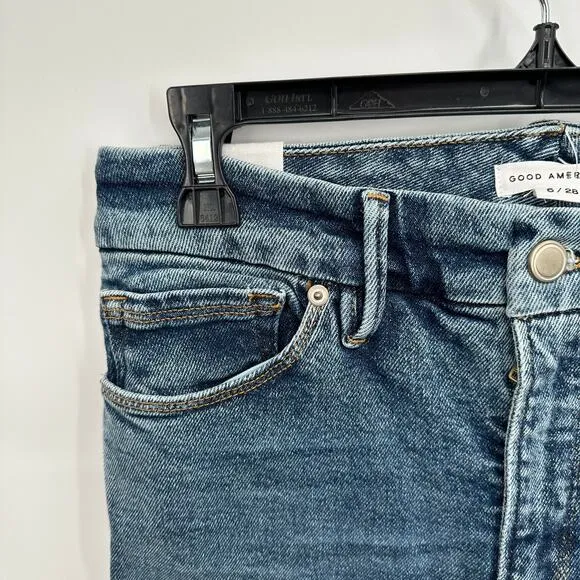 GOOD AMERICAN NWT Good Waist Crop Denim Jean in Blue799 // 6