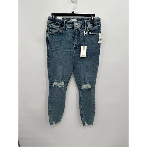 GOOD AMERICAN NWT Good Waist Crop Denim Jean in Blue799 // 8