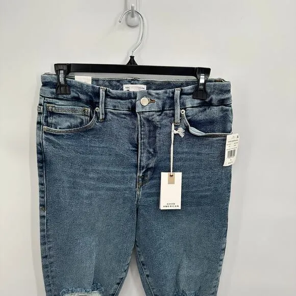 GOOD AMERICAN NWT Good Waist Crop Denim Jean in Blue799 // 8