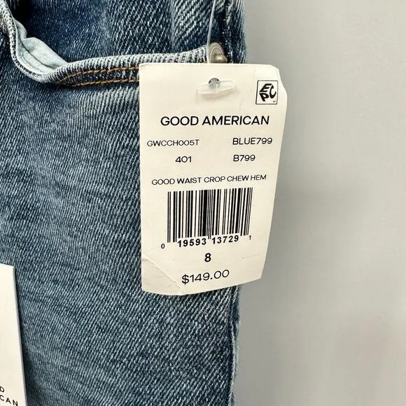 GOOD AMERICAN NWT Good Waist Crop Denim Jean in Blue799 // 8