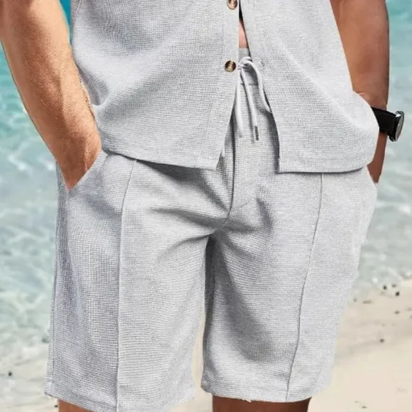 Gray Button Down Shirt and Shorts Set