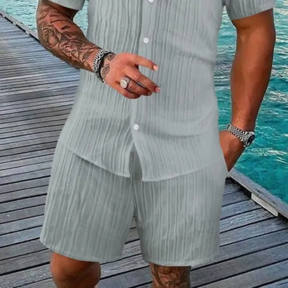 Gray Short Sleeve Shirt and Shorts Set