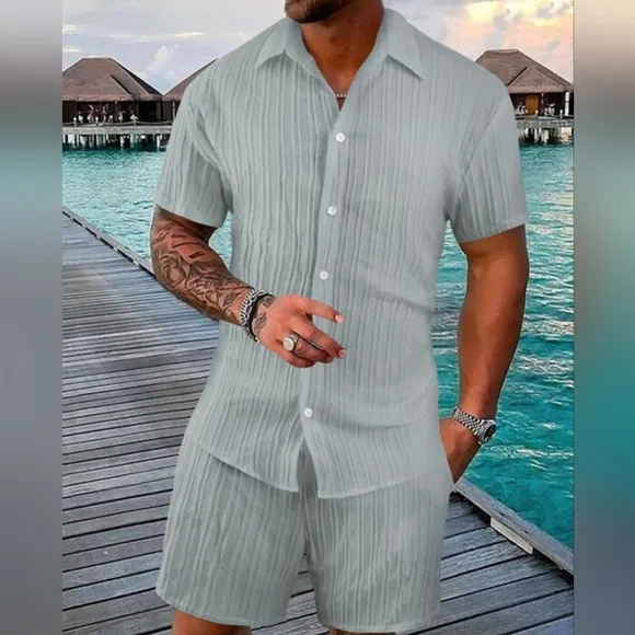 Gray Short Sleeve Shirt and Shorts Set