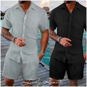 Gray Short Sleeve Shirt and Shorts Set