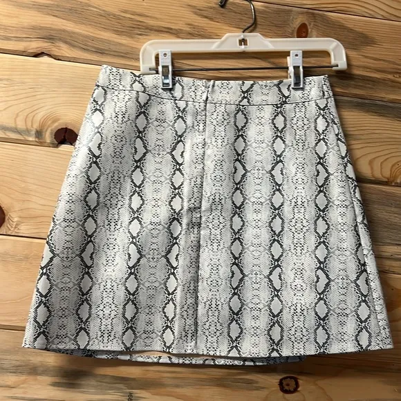 Grey Snake Print Button Side Faux Leather Mini Skirt
