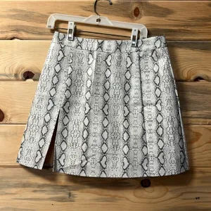 Grey Snake Print Button Side Faux Leather Mini Skirt