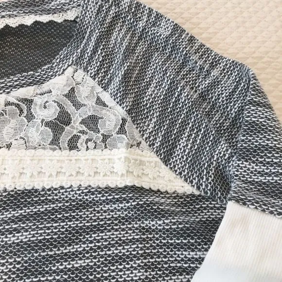 Grey Marled Knit Lace Accent Tunic Sweater M-XXL