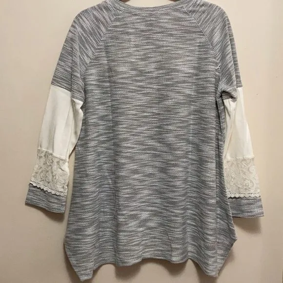 Grey Marled Knit Lace Accent Tunic Sweater M-XXL