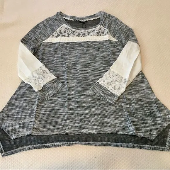 Grey Marled Knit Lace Accent Tunic Sweater M-XXL