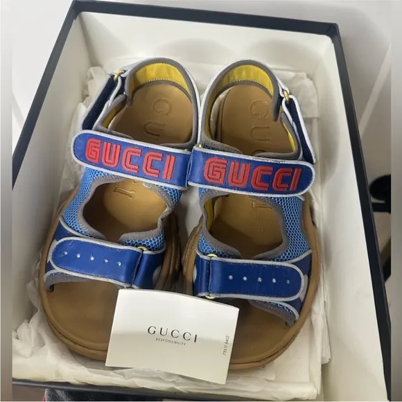 Gucci Aguru Trek Brand-embellished Leather Gladiator Men's Sandals size 8.5