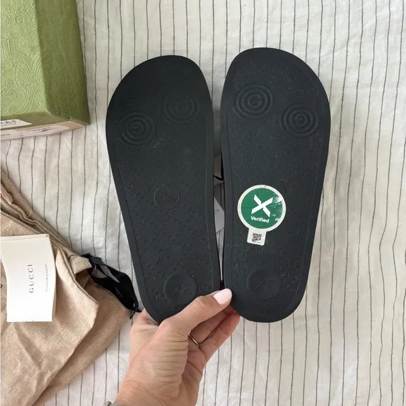 Gucci Black Rubber GG Logo Pursuit Slides Black Womens Size Us 8.5