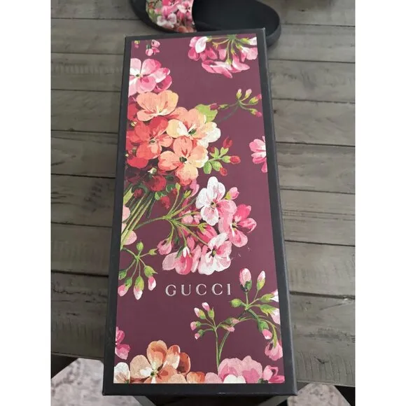 Gucci GG Blooms Supreme Floral Slide Sandals Ebony Multicolor Canvas Size 36 6
