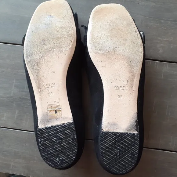 Gucci GG logo Marmont black suede kiltie loafers flats EUC 39 FIRM