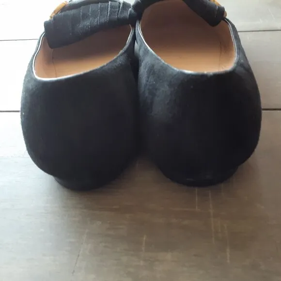 Gucci GG logo Marmont black suede kiltie loafers flats EUC 39 FIRM