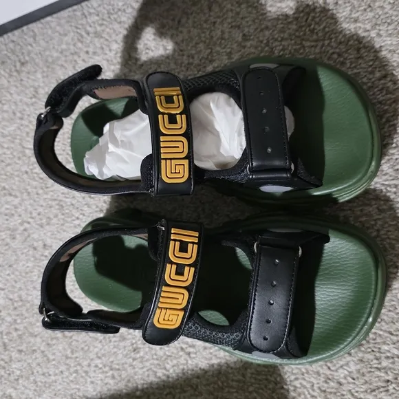 Gucci Kids Black and Green Sandals