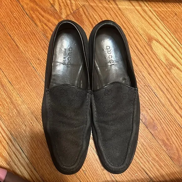 Gucci Loafers Slip-on Shoes GG Pattern Canvas Gray Size 8