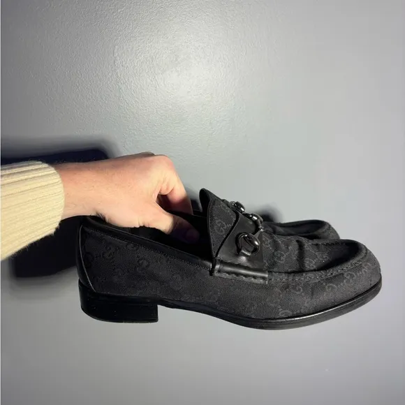 Gucci Monogram Canvas Horsebit Loafers Men’s Size EU 43