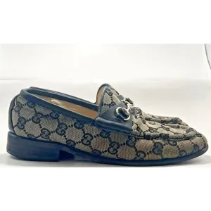 Gucci Monogram Loafers Gray &amp; Black w/ Silver Horsebit GG Vintage Sz 37 7