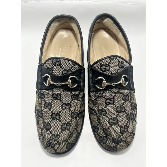 Gucci Monogram Loafers Gray &amp; Black w/ Silver Horsebit GG Vintage Sz 37 7