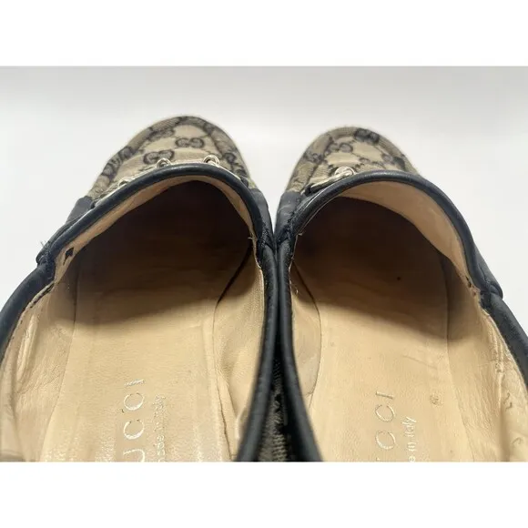 Gucci Monogram Loafers Gray &amp; Black w/ Silver Horsebit GG Vintage Sz 37 7