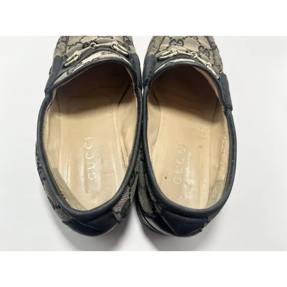 Gucci Monogram Loafers Gray &amp; Black w/ Silver Horsebit GG Vintage Sz 37 7