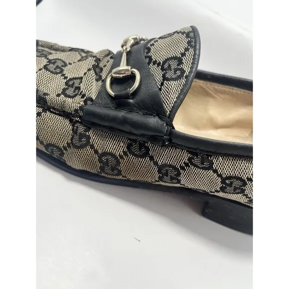 Gucci Monogram Loafers Gray &amp; Black w/ Silver Horsebit GG Vintage Sz 37 7