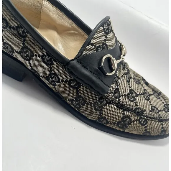 Gucci Monogram Loafers Gray &amp; Black w/ Silver Horsebit GG Vintage Sz 37 7