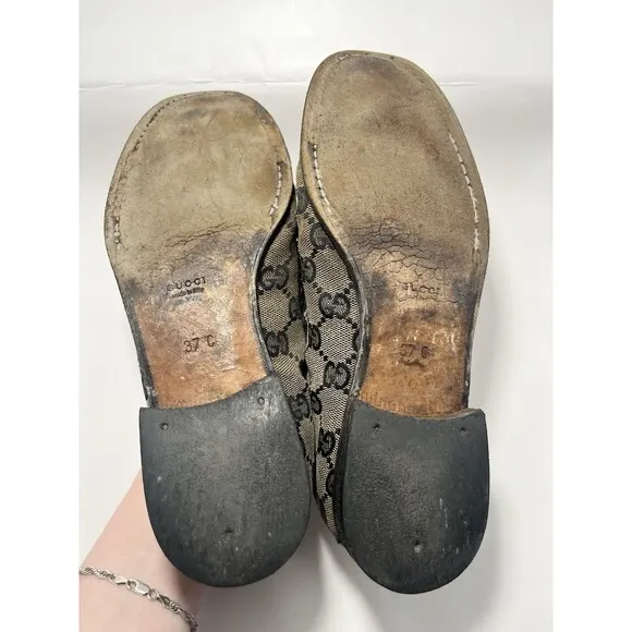 Gucci Monogram Loafers Gray &amp; Black w/ Silver Horsebit GG Vintage Sz 37 7